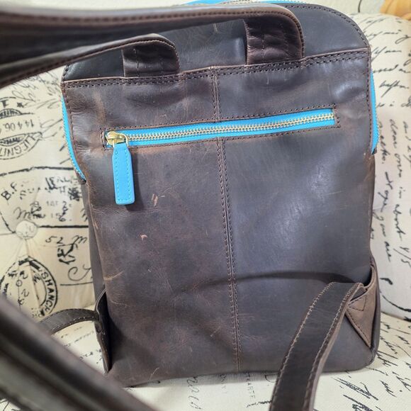 Franki Ray Salacious Sasha Full-Grain Brown Leather Mini Backpack Turquoise Blue